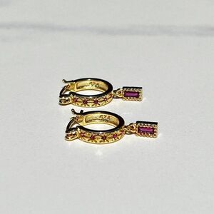 New! “Gisele” Dainty Ruby Red Drop Hoop Earrings